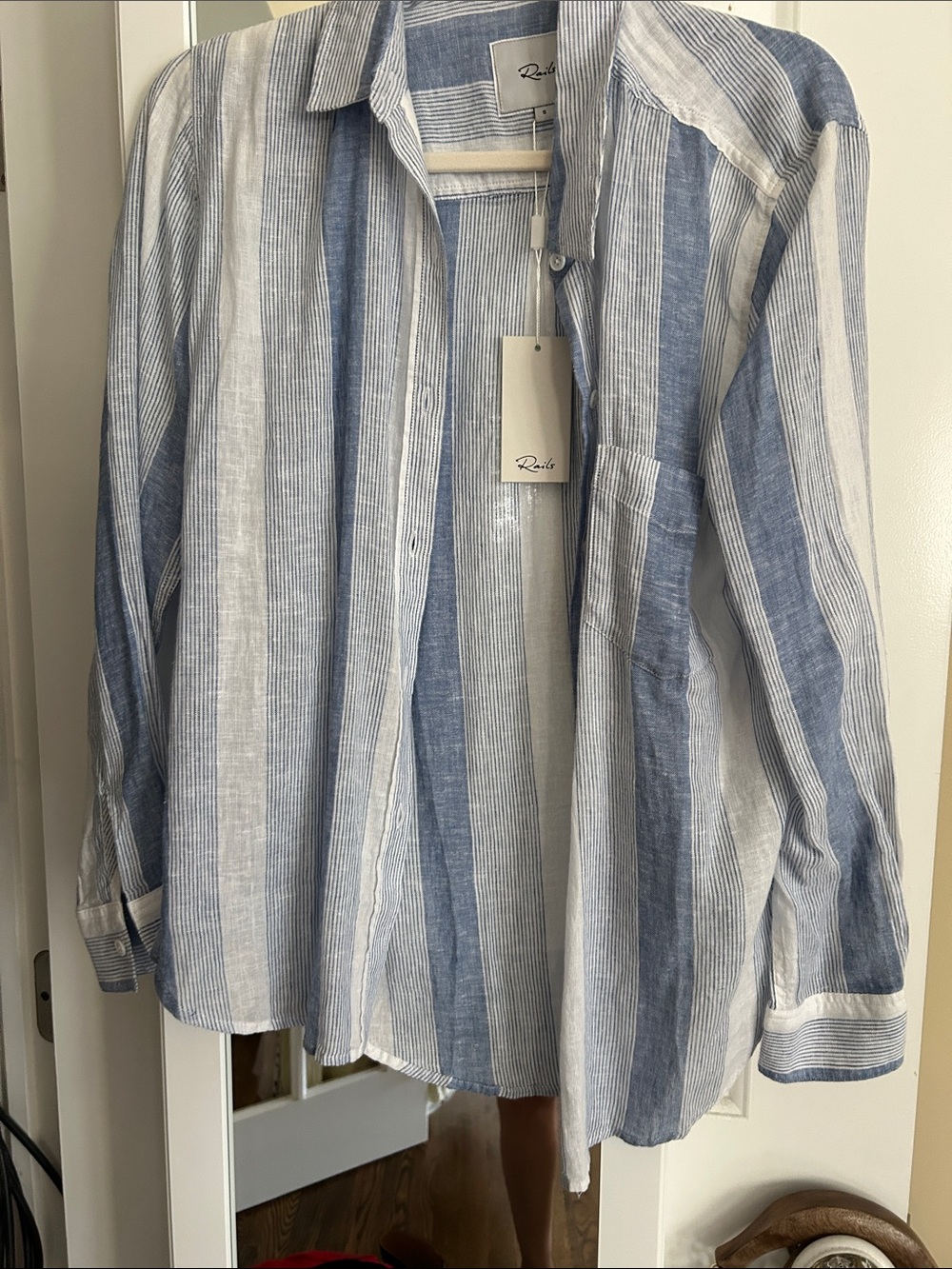 Rails Blue and White Vertical Stripe Linen Shirt
